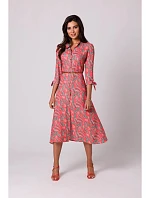 Dámske košeľové šaty na gombíky - model 1 B259 Tmavo oranžové so zeleným vzorom - BeWear