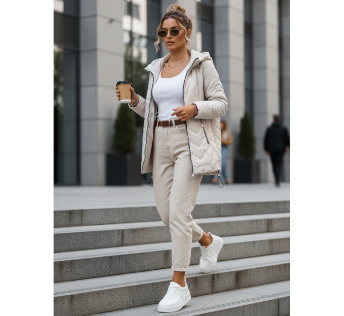 Dámska prešívaná prechodná bunda s kapucňou svetlo sivá FashionStreet TY5610