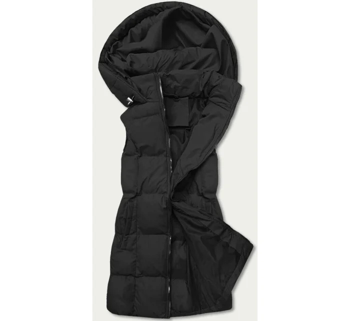Čierna páperová dámska vesta s kapucňou (5M721-392)
