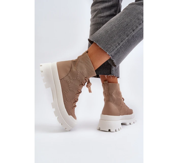 Damskie Skarpetkowe Wsuwane Botki Brązowe Solime Damskie Skarpetkowe Wsuwane Botki Brązowe Solime