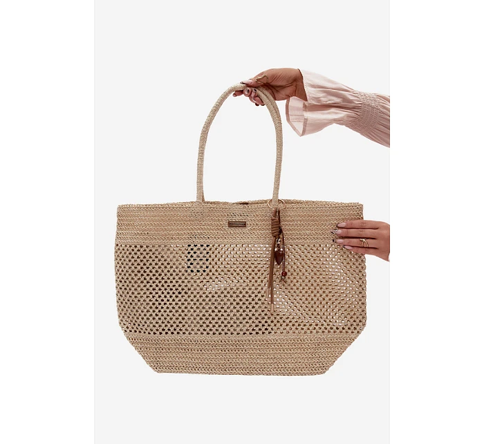 Velká Pletená Nákupní Taška s Přívěskem Světle Béžová Lucette