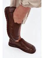 Dámské kožené nazouvací polobotky model 22356094 hnědé - VINCEZA Dámské kožené nazouvací polobotky model 22356094 hnědé - VINCEZA