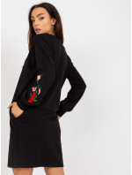 Čierne mini mikinové šaty s výšivkou RUE PARIS