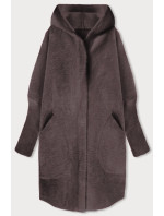 Dlhý vlnený prehoz cez oblečenie typu alpaka v kakové farbe s kapucňou (908)