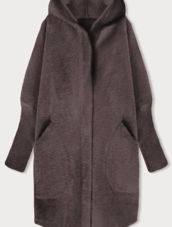 Dlhý vlnený prehoz cez oblečenie typu alpaka v kakové farbe s kapucňou (908)