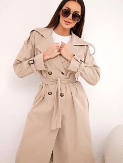 Dámsky kabát do pása s golierom ťavej farby