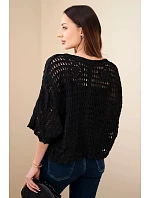 Dámsky bavlnený sveter azura s krátkymi rukávmi a zapínaním na gombíky čierny