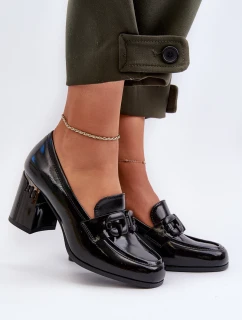 Półbuty Damskie Na Słupku Lakierowane Czarne D&A MR38-973