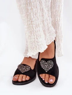 Sandały Damskie Z Ozdobnym Sercem S.Barski KV27-018 Czarne