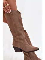 Skórzane Zamszowe Kozaki Kowbojki Damskie Ocieplane Khaki Urselle