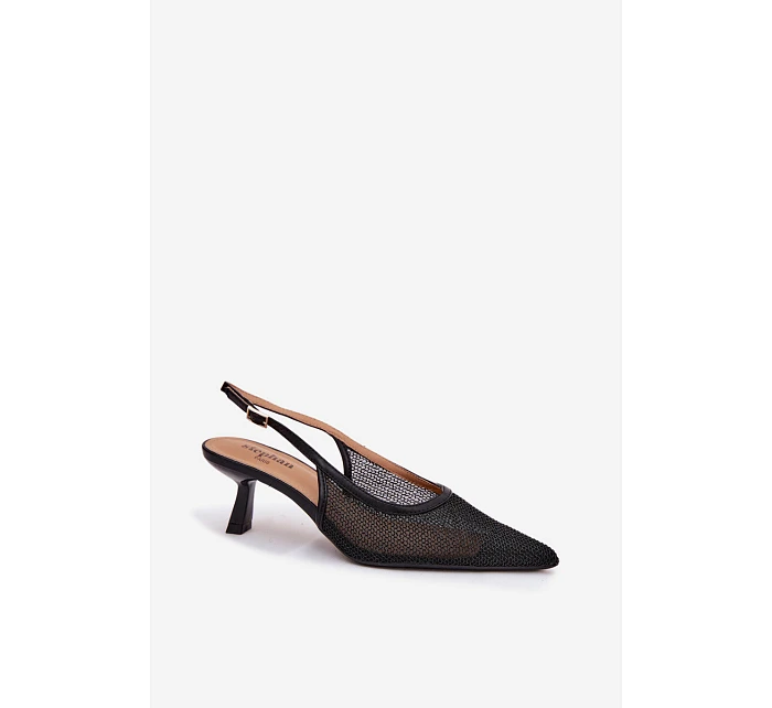 Síťové Sandály na Tenko Podpatku Černé Calora