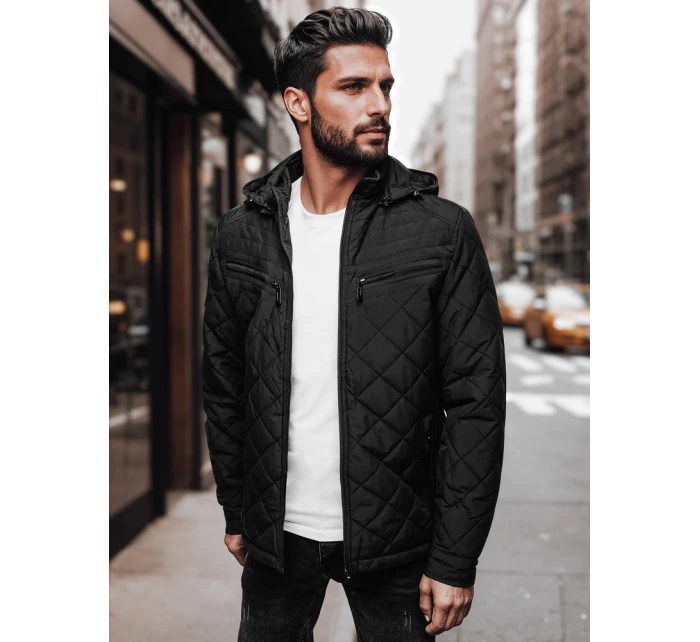 Pánska prechodná bunda s kapucňou čierna FashionStreet TX4991