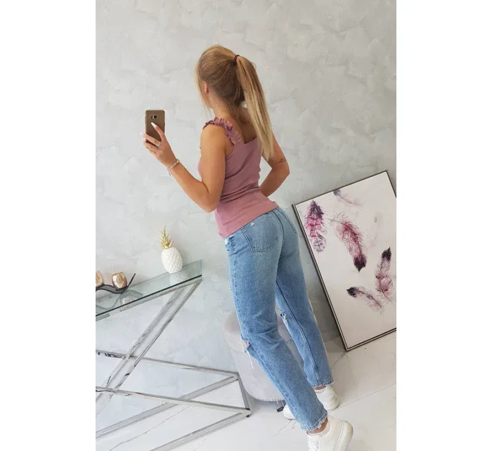 Tmavo ružová nariasená blúzka bez ramienok