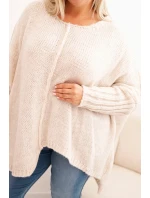 Dámske Plus veľkosť akryl voľné Fit sveter s 3/4 rukávmi béžová