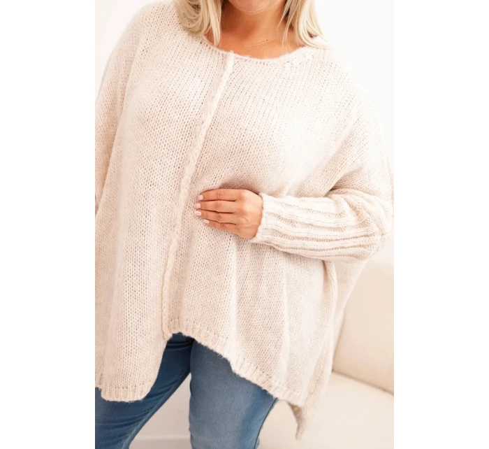Dámske Plus veľkosť akryl voľné Fit sveter s 3/4 rukávmi béžová