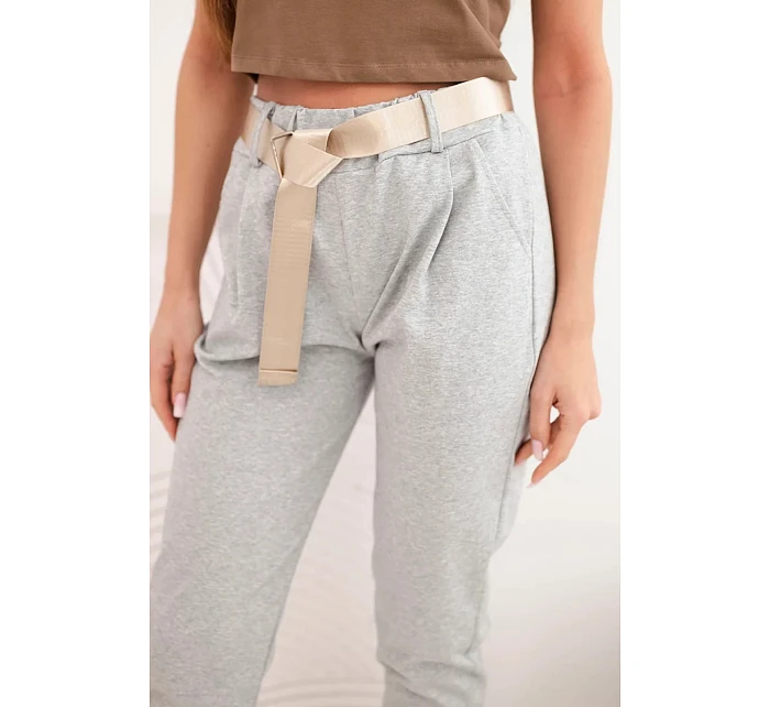 Nohavice Punto s opaskom sivý melanž Nohavice Punto s opaskom sivý melanž