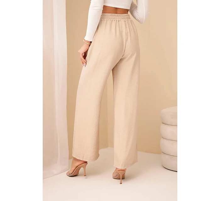 Široké nohavice z viskózy tmavobéžovej farby