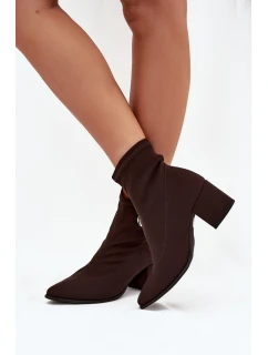 Botki Damskie Na Słupku Ze Złotym Detalem Zazoo 3128 Czekoladowe