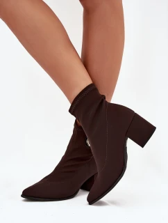 Dámské boty na podpatku se zlatým detailem Čokoládové model 21703500 - Zazoo