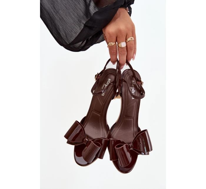 Lakierowane Sandały Na Szpilce Z Kokardą Czekoladowe Noliva Lakierowane Sandały Na Szpilce Z Kokardą Czekoladowe Noliva