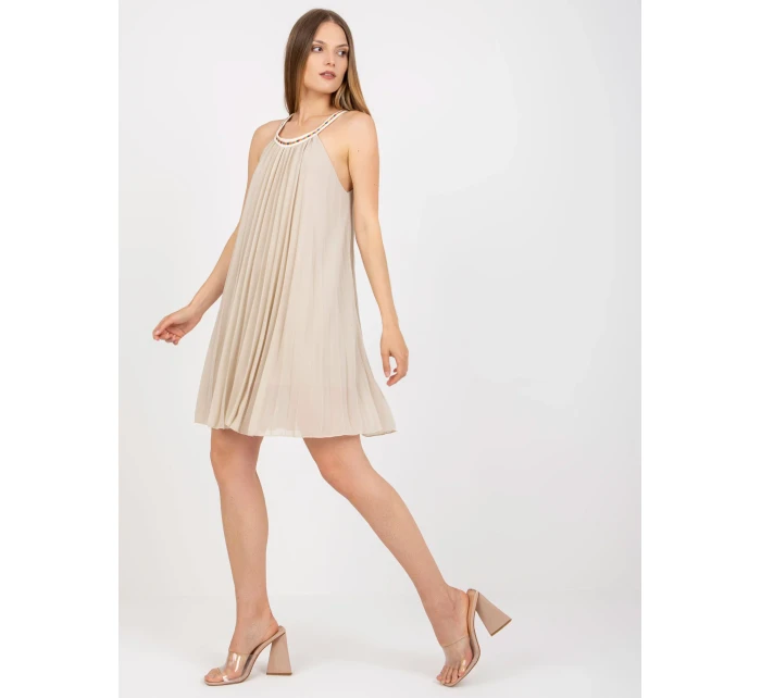 Šaty DHJ SK model 17604059 světle béžová - FPrice Šaty DHJ SK model 17604059 světle béžová - FPrice