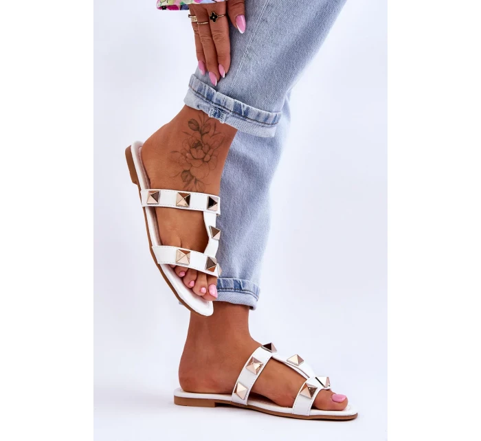 Dámské pantofle s velkými cvočky Bíle Mercure Dámské pantofle s velkými cvočky Bíle Mercure