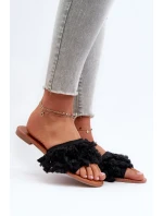 Dámske ploché papuče so strapcami, čierne Rialle