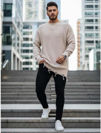 Pánský béžový svetr Dstreet model 21966884 - FashionStreet Pánský béžový svetr Dstreet model 21966884 - FashionStreet