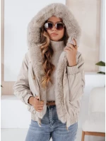 Dámská zimní bunda krátká s kožešinou světle béžová Dstreet model 21991180 - FashionStreet