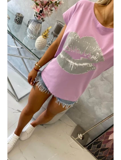 Blúzka s potlačou pier fialová