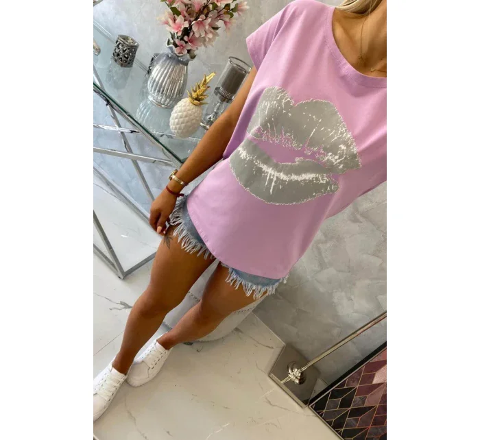 Blúzka s potlačou pier fialová