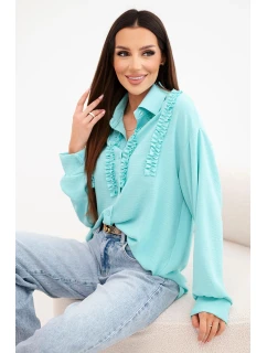 Dámske viskózové tričko s dlhými rukávmi a volánmi mätovej farby
