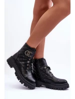 Workery Botki Damskie Z Ozdobą Czarne Toye Workery Botki Damskie Z Ozdobą Czarne Toye