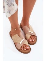 Damskie Klapki Na Płaskim Obcasie Z Ozdobnym Detalem Vinceza 17385 Beżowe