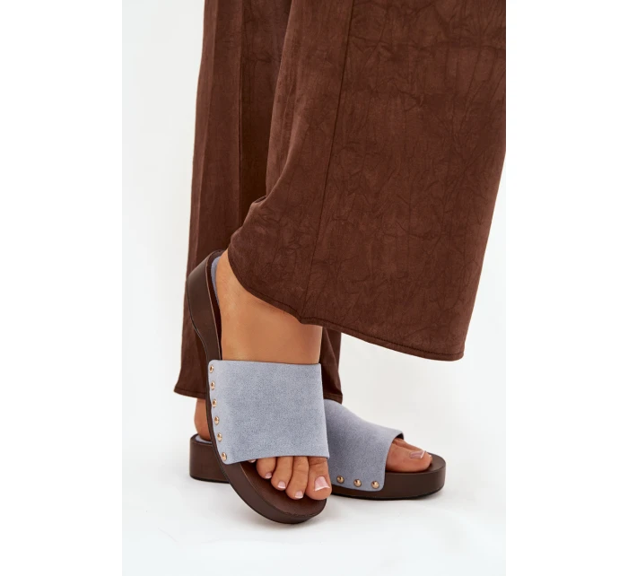 Dámské pantofle se zlatými sponami modré model 21918761 - Boto