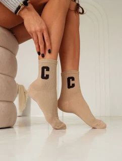 Bavlnené dámske ponožky s písmenom C béžová