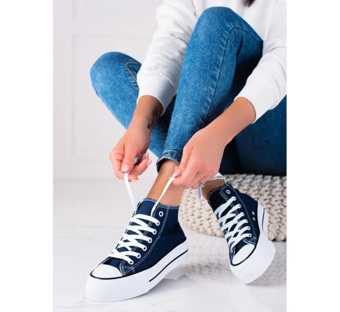 Luxusní dámské modré tenisky bez podpatku Luxusní dámské modré tenisky bez podpatku