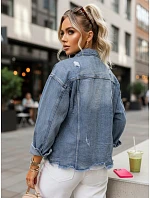 Dámska džínsová bunda s odrením modrá FashionStreet TY5687 Dámska džínsová bunda s odrením modrá FashionStreet TY5687
