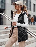 Dlhá dámska prešívaná vesta s kapucňou, čierna, FashionStreet TY5904