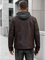 Pánska zateplená bunda z ekokože s kapucňou, hnedá, FashionStreet TX5146 Pánska zateplená bunda z ekokože s kapucňou, hnedá, FashionStreet TX5146