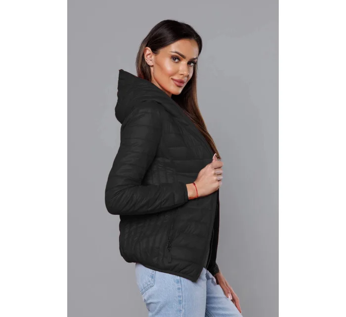 Černá dámská prošívaná bunda s kapucí model 18044793 - S'WEST Černá dámská prošívaná bunda s kapucí model 18044793 - S'WEST