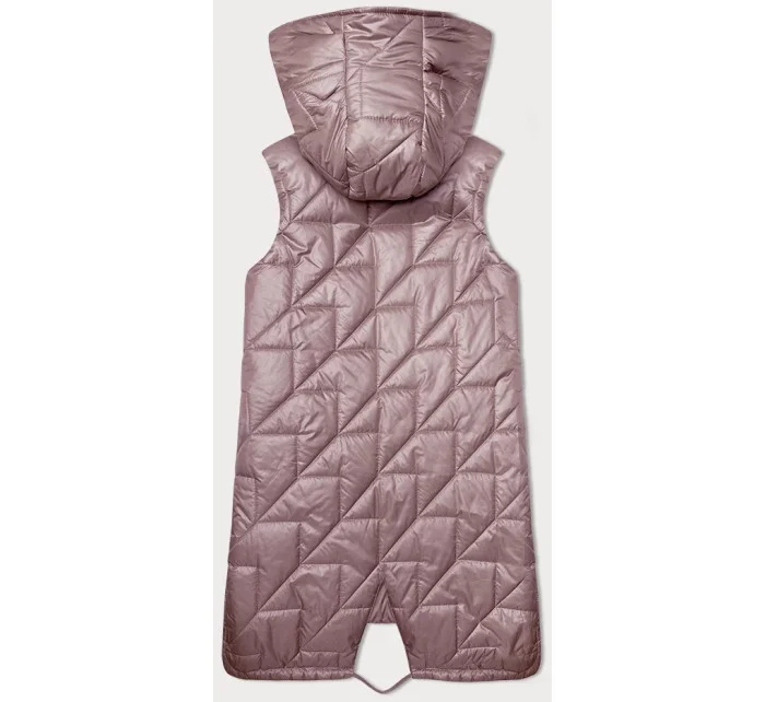 Růžová prošívaná dámská vesta s asymetrickou spodní částí model 19447207 - S'WEST Růžová prošívaná dámská vesta s asymetrickou spodní částí model 19447207 - S'WEST