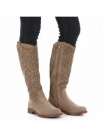 Béžové ažurové dámské kozačky model 22013131 - S.Barski