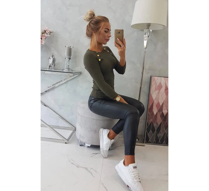 Blúzka s ozdobnými gombíkmi v khaki farbe Blúzka s ozdobnými gombíkmi v khaki farbe