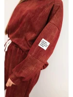 Dámská oversize souprava z viskózy s efektem praní bordová