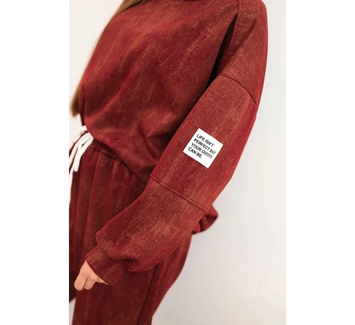 Dámská oversize souprava z viskózy s efektem praní bordová