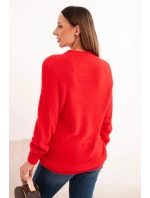 Dámský svetr z vlny s model 21780803 texturou a dlouhým rukávem červený - K-Fashion