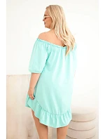 Dámske plus size bavlnené šaty s volánom mint