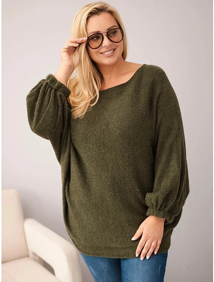 Dámský svetr Plus Size s přídavkem vlny volný střih khaki Dámský svetr Plus Size s přídavkem vlny volný střih khaki