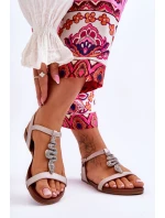 Skórzane Sandały Z Ozdobnym Wężem S.Barski KV-5541-42 Beżowe